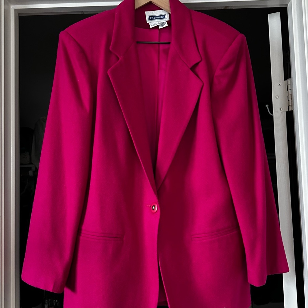VINTAGE Wool Fuchsia Pink Blazer Jacket Work Coat Size L